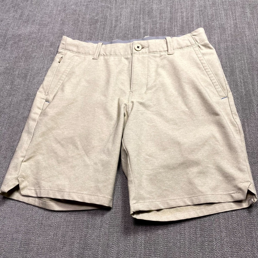 Tommy Bahama Chip Shot Islandzone Shorts Mens 30 Beige Slit Fish Logo Quick Dry